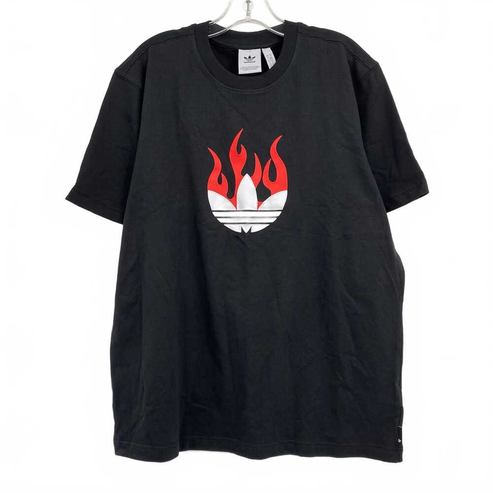 Adidas Black Red Flame Logo Tee | Men’s M Cotton Short Sleeve Tee